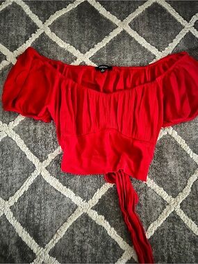 Mudd Red Off-Shoulder Tie-Front Crop Top